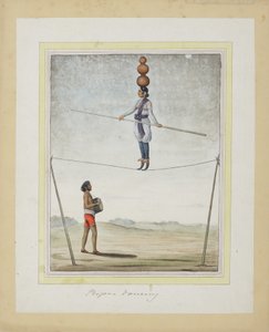 Akrobat na laně, bubeník dole, cca 1820 (neprůhledné wc na papíře) od Indian School