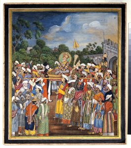 Akbar Shah II přijímá britského rezidenta, kolem roku 1810 od Indian School