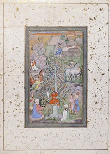 Alexander zpochybňuje filozofa, lékaře a pohár, kolem roku 1610 (neprůhledné wc a zlato na papíře) od Indian School