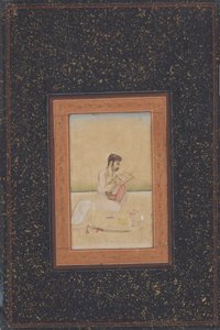 Malíř Behzad nosí brýle (inkoust, barva a zlato na papíře) od Indian School