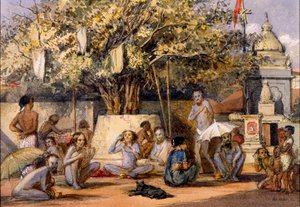 Byragis, hinduističtí náboženští žebráci připravující se na festival, Beach Candy, Bombay od Indian School