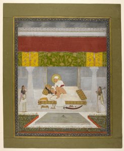 Čitarman II (Kaljan Dás), Muhammad Šáh se miluje, asi 1735 (kvaš na papíře) od Indian School
