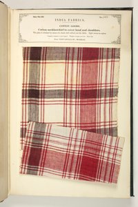 Bavlněný nákrčník na zakrytí hlavy a ramen z Ventapollum v Madrasu, z „The Collection of the Textile Manufacturers of India“, od Johna Forbese Watsona, vydané v roce 1866 (smíšená média) od Indian School