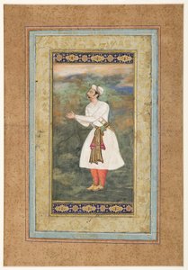 Courtier stojící v postoji velkého respektu, kolem 1575 (neprůhledné wc a zlato na papíře) od Indian School