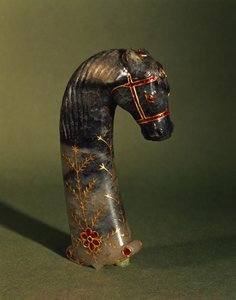 Rukojeť dýky v podobě koňské hlavy, Mughal, kolem 1658-1710 (nefritová vložka se zlatem a rubíny)