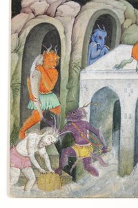 Detail z Demons in a Wild Landscape, cca 1600 (neprůhledné wc a zlato na papíře) od Indian School