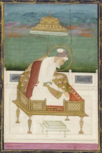 císař Aurangzeb; rub: kaligrafický panel, oddělené albové folio s malbou, 1619 od Indian School