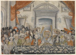 Ghazi-al-din Haidar (nawab a po roce 1819 král Oudhu 1814-27), který ve svém paláci pořádá hostinu pro lorda a lady Moiru, asi 1820-22 (rukopis) od Indian School