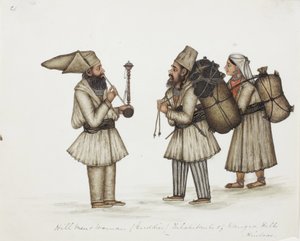 Hill Men and Woman (Guddies) Obyvatelé Kangra Hills Hindoos, kolem roku 1840 (neprůhledné wc na papíře) od Indian School