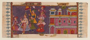 Holymen a Courtiers se shromáždili před princem (neprůhledné wc a zlato na papíře) (viz 406510 pro verzi) od Indian School