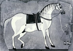 Kůň a čeledín z císařské stáje, kolem 1660 (litho) od Indian School