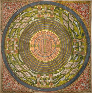 Jain diagram vesmíru (Jambudvipa) (kvaš na bavlněné látce) od Indian School