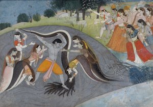 Krišna podmaňuje Kálíju, hadího démona, kolem roku 1785 od Indian School