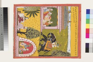 Krišna přichází k milované Rádhá, kolem roku 1700 od Indian School