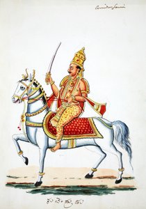 Lord Kalki na koni Devadatta s mečem v ruce (wc na papíře) od Indian School