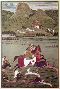 Maharana Jawan Singh (reg. 1828-38) z Mewer Hunting Wild Bore, Udaipur od Indian School