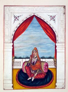 Maharani Chand Kaur, z Království Paňdžáb, jeho vládci a náčelníci, svazek I, svazek 27 akvarelových studií od neidentifikovaného indického umělce, kolem roku 1840 (wc na papíře) od Indian School