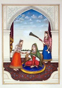 Maharani Jindan, z Království Paňdžáb, jeho vládci a náčelníci, svazek I, svazek 27 akvarelových studií od neidentifikovaného indického umělce, kolem roku 1840 (wc na papíře) od Indian School