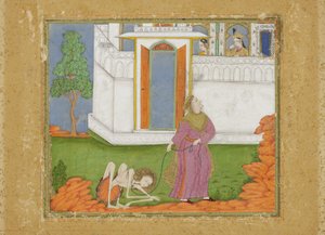 Majnun je zredukován do stavu objektu, cca 1700 (neprůhledné wc a zlato na papíře) od Indian School