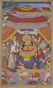 Mangu Khan soudí rebely, 1595 (neprůhledné wc a zlato na papíře) od Indian School