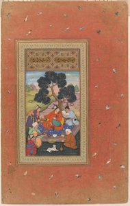 Mongolský náčelník a doprovod, folio z Gulšanského alba (album Růžová zahrada), kolem roku 1600 (neprůhledný akvarel, tuš a zlato na papíře) od Indian School