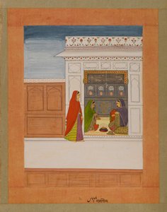 Měsíc Paušy, stránka ze série Baramasa, cca 1750 (wc a zlato na papíře) od Indian School