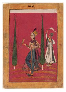 Mughal Princess in a Garden, cca 1700 (neprůhledné wc, zlato a stříbro na papíře) od Indian School
