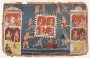 Stránka ze série Dispersed Bhagavata Purana Series, c.1610-1650 (neprůhledné wc na papíře) od Indian School