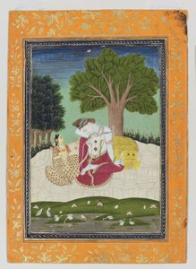 Parvati nabízí Šivovi šálek, cca 1800 (neprůhledné wc a zlato na papíře) od Indian School