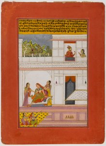 Patamanjari Ragini, stránka ze série Dispersed Ragamala Series, počátek 18. století (neprůhledné wc a zlato na papíře) od Indian School