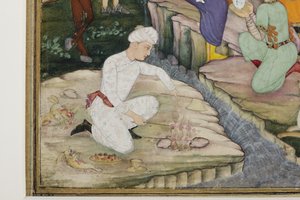 Piknik v průběhu lovu, detail, cca 1615 (neprůhledné wc na papíře) od Indian School