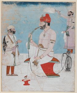 Portrét Raja Sansar Chand z Kangra, kolem 1800-10 (neprůhledné wc a zlato na papíře) od Indian School