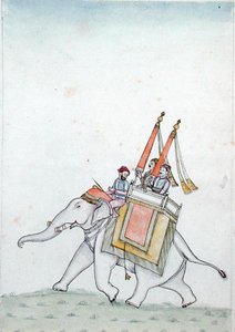 Portrét prince jedoucího na slonovi, počátek 19. století (akvarel na papíře) od Indian School