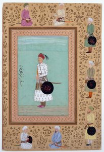 Portrét dvořana Chosrova, syna Nasra Muhammada Chána, asi 1650-60 (tuš, akvarel a zlato na papíře) od Indian School