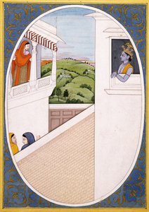 Rádha a Krišna, uchváceni vzájemnou krásou, kolem roku 1785 od Indian School