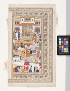 Raja With Courtiers (pero, inkoust, kvaš a plátkové zlato na pergamenu) od Indian School