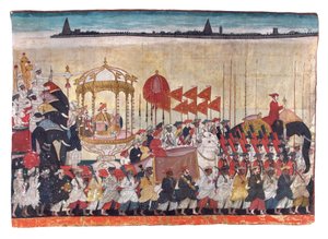 Rao Tuljaji v Procesí, kolem 1775 (neprůhledné wc a zlato na papíře) od Indian School