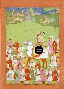 Reprezentace Shaha Alema, druhého syna Aurengziba na koni miniatury indických a perských v „Historie Indie od Tamertante po Orangreyb““ od Niccolo Manucciho (1638-1717). B.N., Paříž. od Indian School