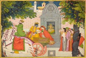 Rukmini uprchne s Krišnou, folio z Bhágavata Purány, kolem roku 1780 od Indian School