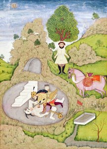 Rustam zabíjející bílého démona z „Shahnama“ (Kniha králů), od Abu