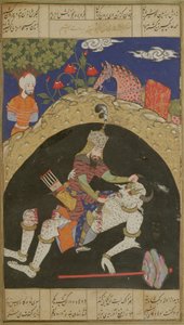 Rustam zabíjí bílého diva z Mazandaranu, ilustrace z Shahnamy (Knihy králů), od Abul-Qasima Manura Firdawsiho (asi 934-c.1020), z oblasti Deccan, 1590 od Indian School