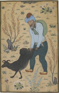 Pastýř a koza, dynastie Mughalů (barva na bavlně) od Indian School