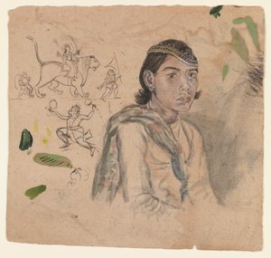 Studie mládeže, cca 1800 (inkoust a světlá barva na papíře) od Indian School