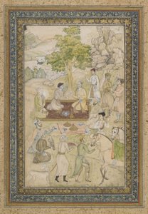 Sultan Murad a Sultan Daniyal na pikniku, samostatné folio alba s malbou, kolem roku 1900 od Indian School
