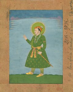 4. Mughalský císař Jahangir (r. 1605-1627), c. miniaturní malba z počátku 17. století (tuší a pigmenty na hnědém papíře) od Indian School