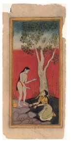 The Celestial Nymph Pleads with the Sage, cca 1600 (neprůhledné wc a zlato na papíře) od Indian School