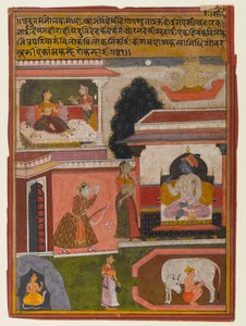 Hrdinka, jejíž touhy jsou zjevné, stránka ze série Rasikapriya, cca 1660-1690 (neprůhledné wc a zlato na papíře) od Indian School