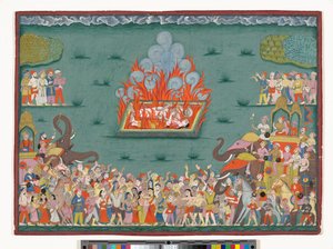Sati z Ramabai, manželka Madhavrao Peshwa, kolem 1772-75 (akvarel a zlato na papíře) od Indian School