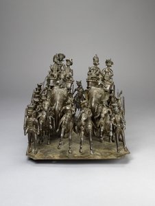 Kavalkáda krále Oudhu na koni s britským obyvatelem na slonech, kolem roku 1820 (bronz) od Indian School