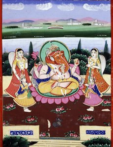 Božství Ganesha (Ganesh nebo Ganapati), dcera Shivy a Parvati. Indický populární tisk 19. století. od Indian School